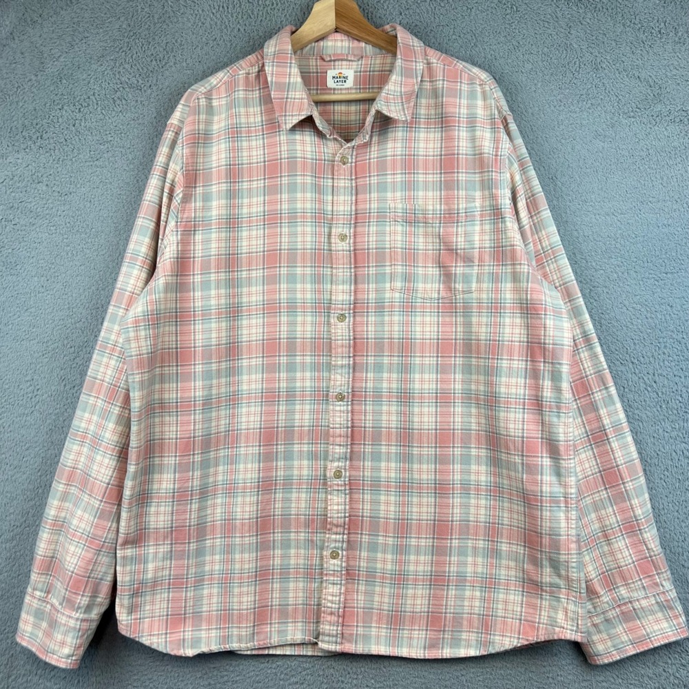 Marine Layer Mens XXL Plaid Flannel Long Sleeve Button Down Shirt 100% Cotton